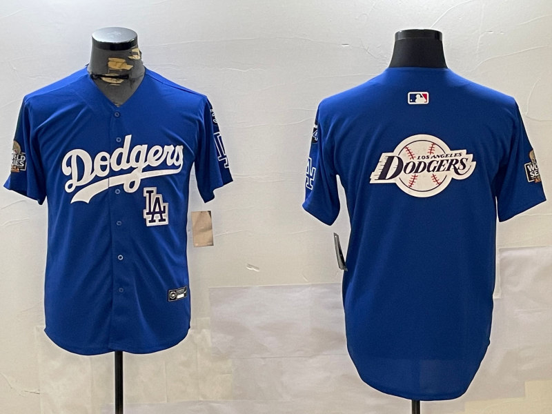 Men Los Angeles Dodgers blank 2024 World series patch blue jersey 202411201e3